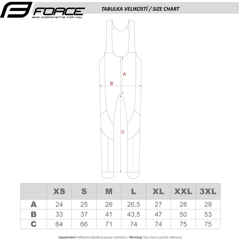 Velikost kalhot se šlema na kolo Force