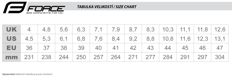 boty na kolo velikosti